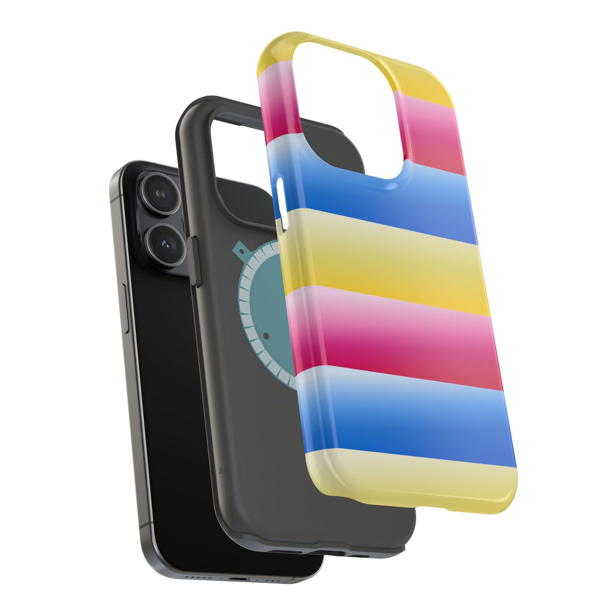 Striped Magnetic Impact-Resistant Phone Case — Colorful Pink Blue Yellow Protection