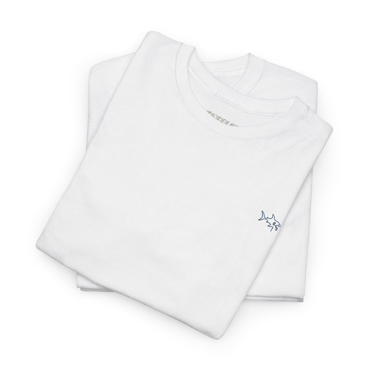 Minimalist string design Fish Tee — Small Chest Fish & Back 'OWE' Graphic