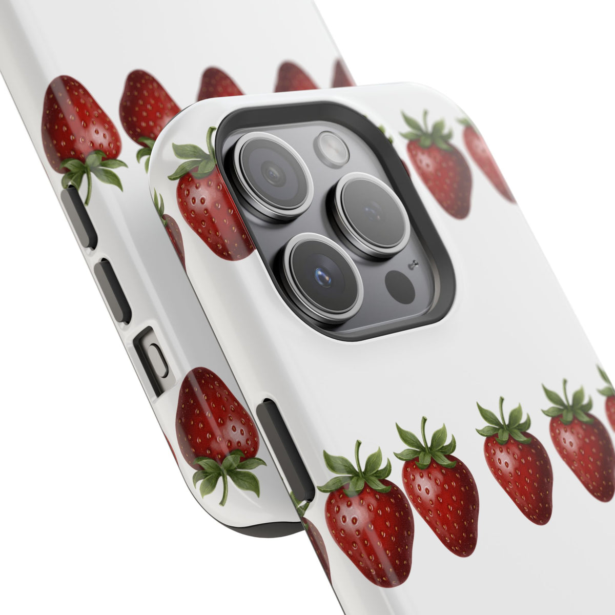 Strawberry Row Phone Case — White MagSafe Magnetic Impact-Resistant Cover
