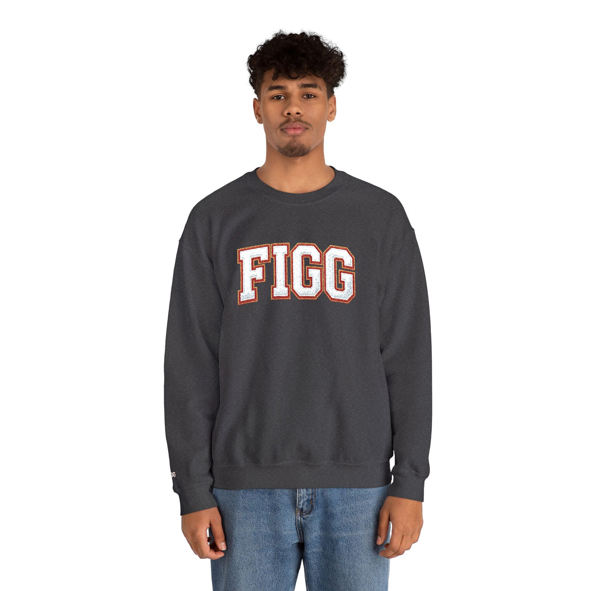 FFiGG Embroidered Collegiate Crewneck — Sport Grey, Black & More Colors