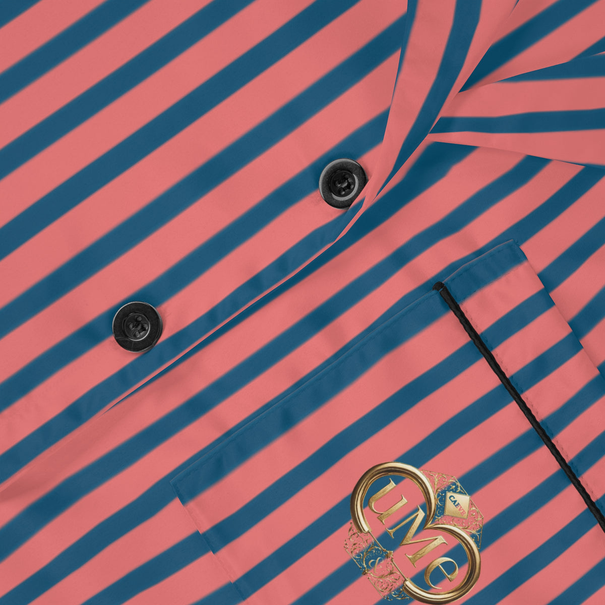 UME Striped Satin Women's Pajama Set — Coral Pink All-Over Print
