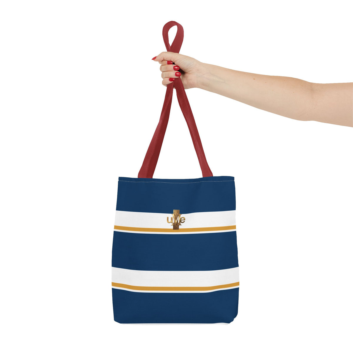 LIVE Cross Tote Bag — Navy & White Stripes with Gold Motif