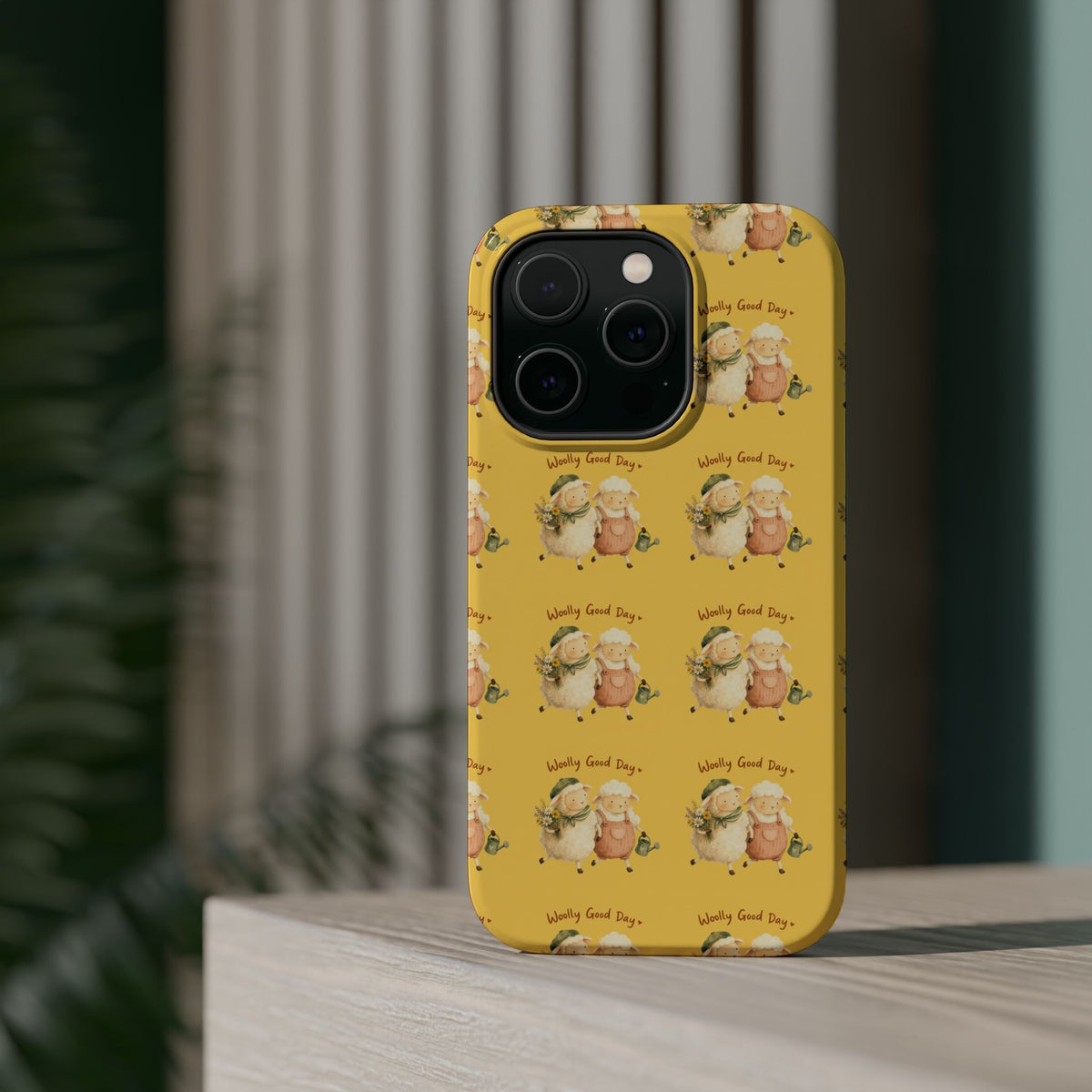 "Woolly Good Day" Phone Case — Yellow Sheep Pattern Magnetic Impact-Resistant Cover