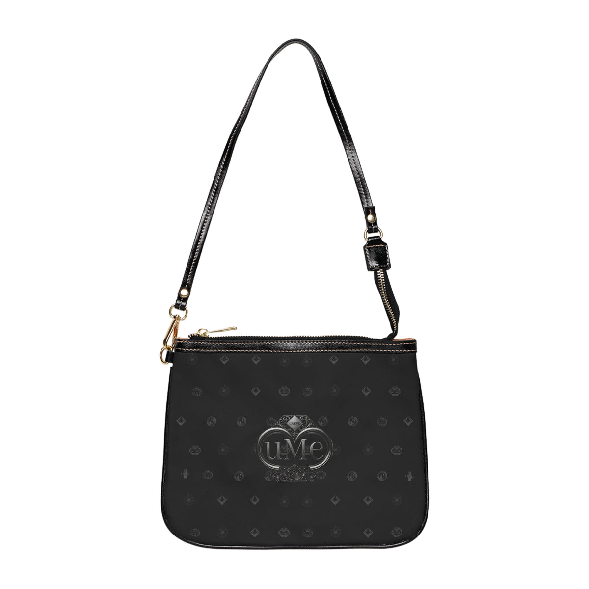 Black Monogram Shoulder Bag — Small UME Purse with Subtle Pattern