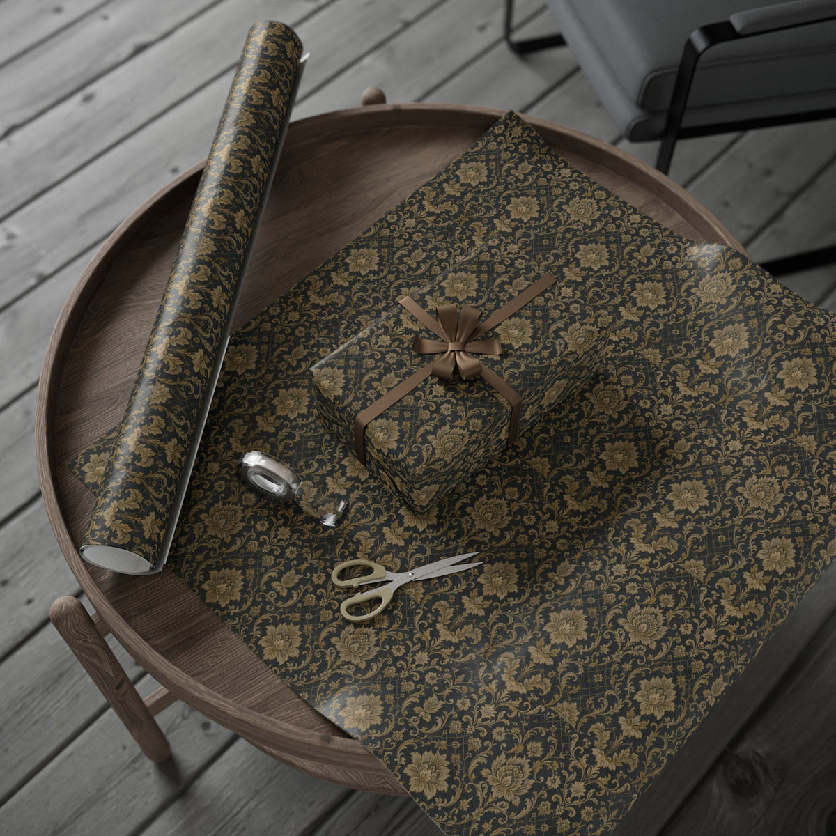 Vintage Black and Gold Damask Wrapping Paper