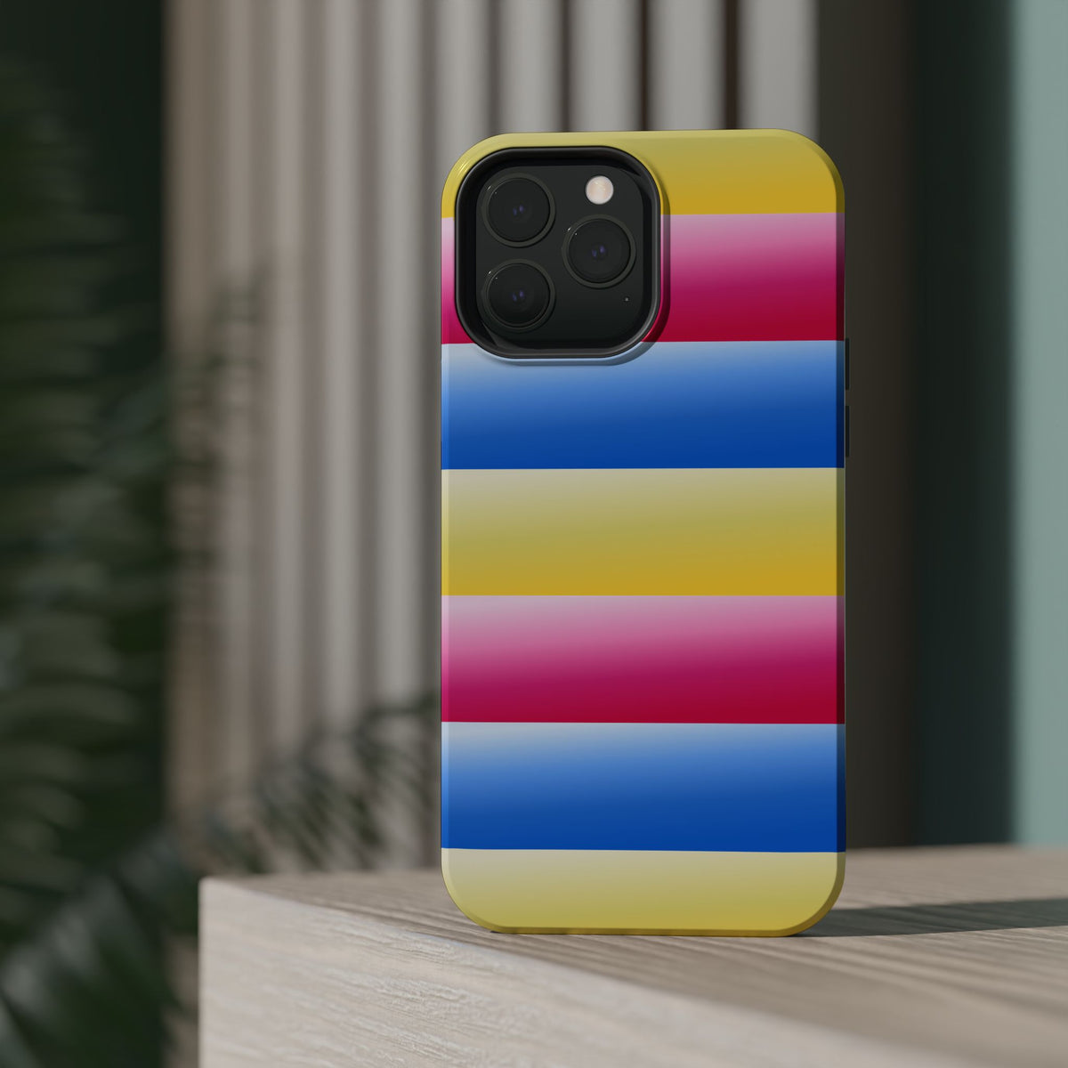 Striped Magnetic Impact-Resistant Phone Case — Colorful Pink Blue Yellow Protection