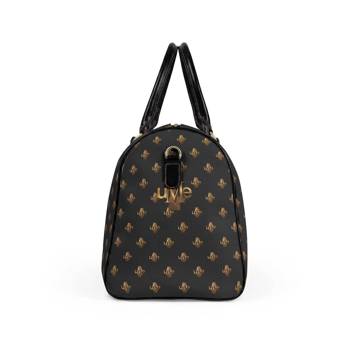 Faux-Leather Travel Bag UME Logo — Black and Gold Weekender