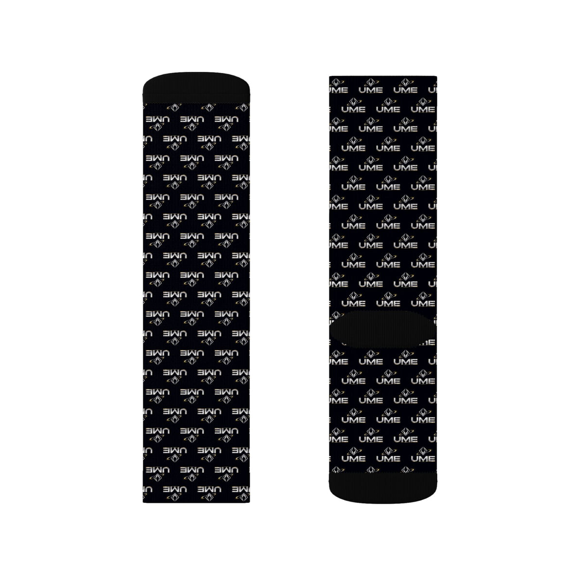 UME Monochrome Crew Socks — Black All-Over Sublimation Print