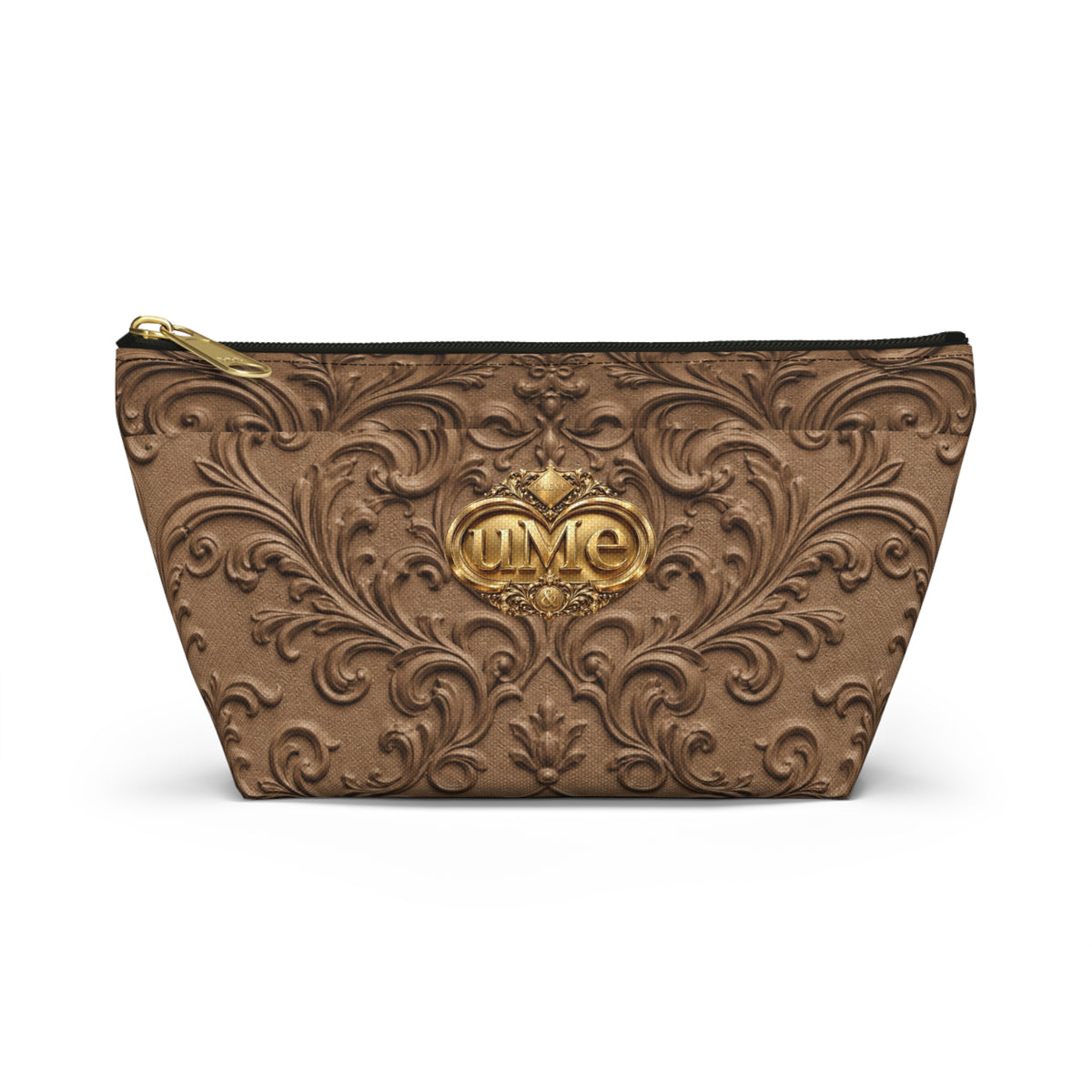 Brown UME Gold Crest Accessory Pouch — All-Over Print