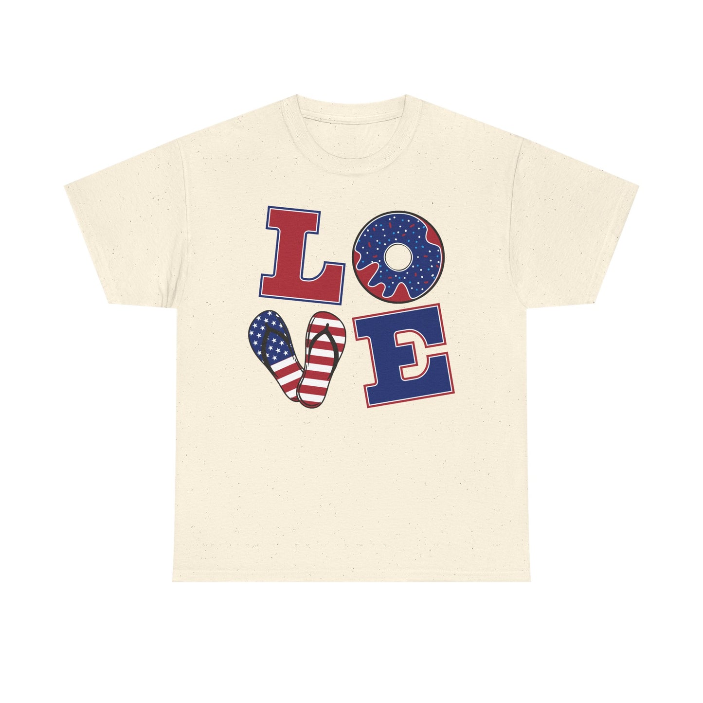Patriotic "LOVE" Tee – American Flag Donut Heart 4th of July Shirt