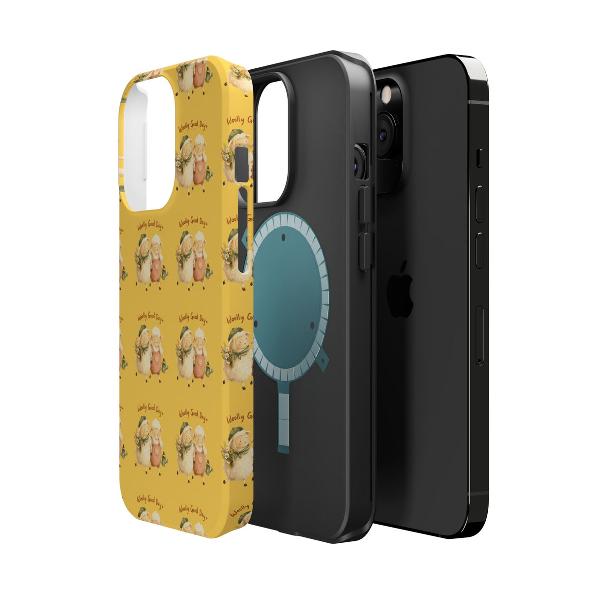 "Woolly Good Day" Phone Case — Yellow Sheep Pattern Magnetic Impact-Resistant Cover
