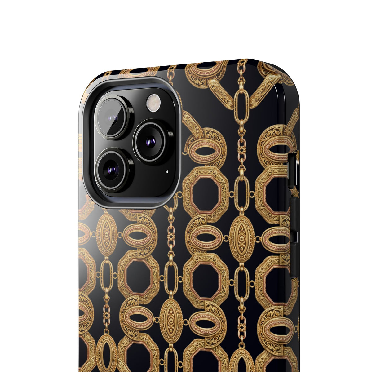 Gold Chain Phone Case — Black & Gold Ornate Chain All-Over Print Tough Cover