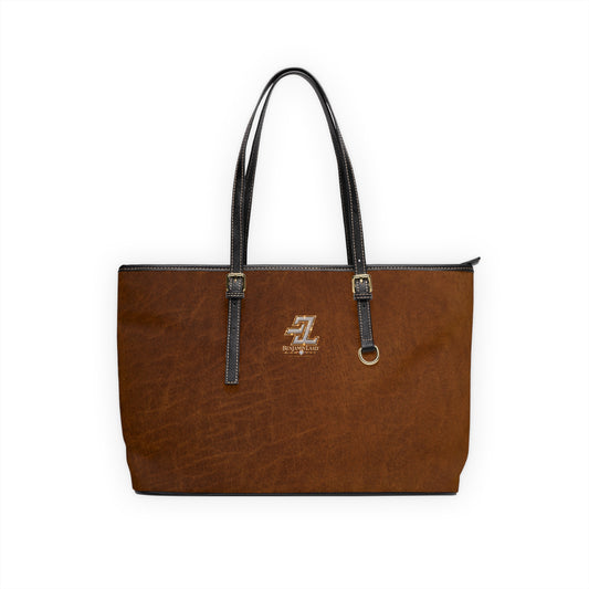 Cognac Saddle Nubuck Monogram Tote Bag – BL Signature Distressed Brown PU Leather Shoulder Bag