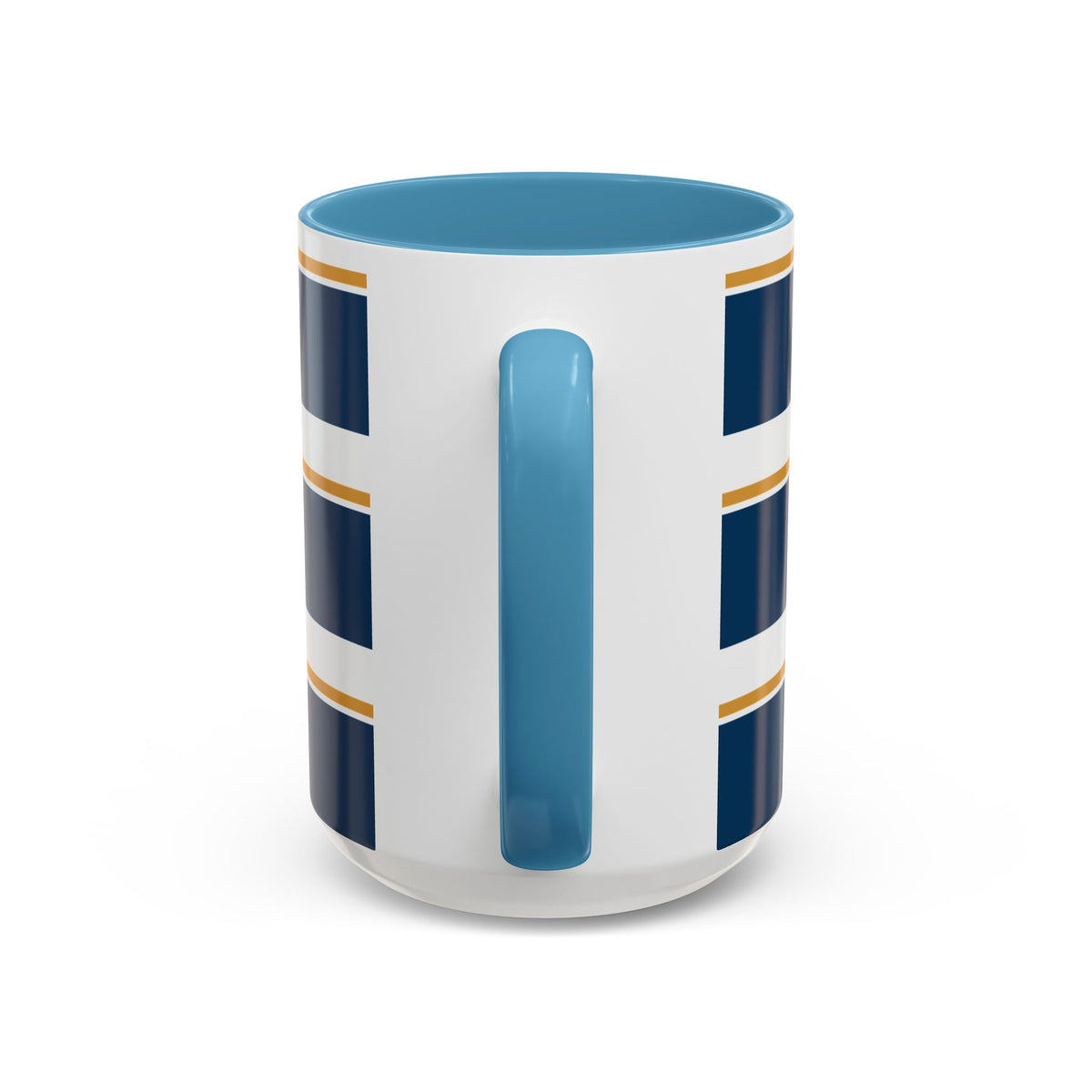 Navy and Gold Striped Accent Mug — White Ceramic