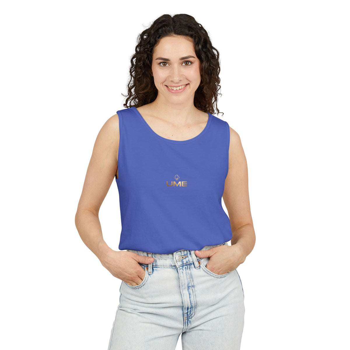 UME Gold Vertical Logo Tank Top – Garment-Dyed Unisex Muscle Tee