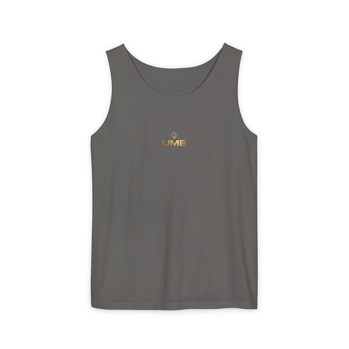 UME Gold Vertical Logo Tank Top – Garment-Dyed Unisex Muscle Tee