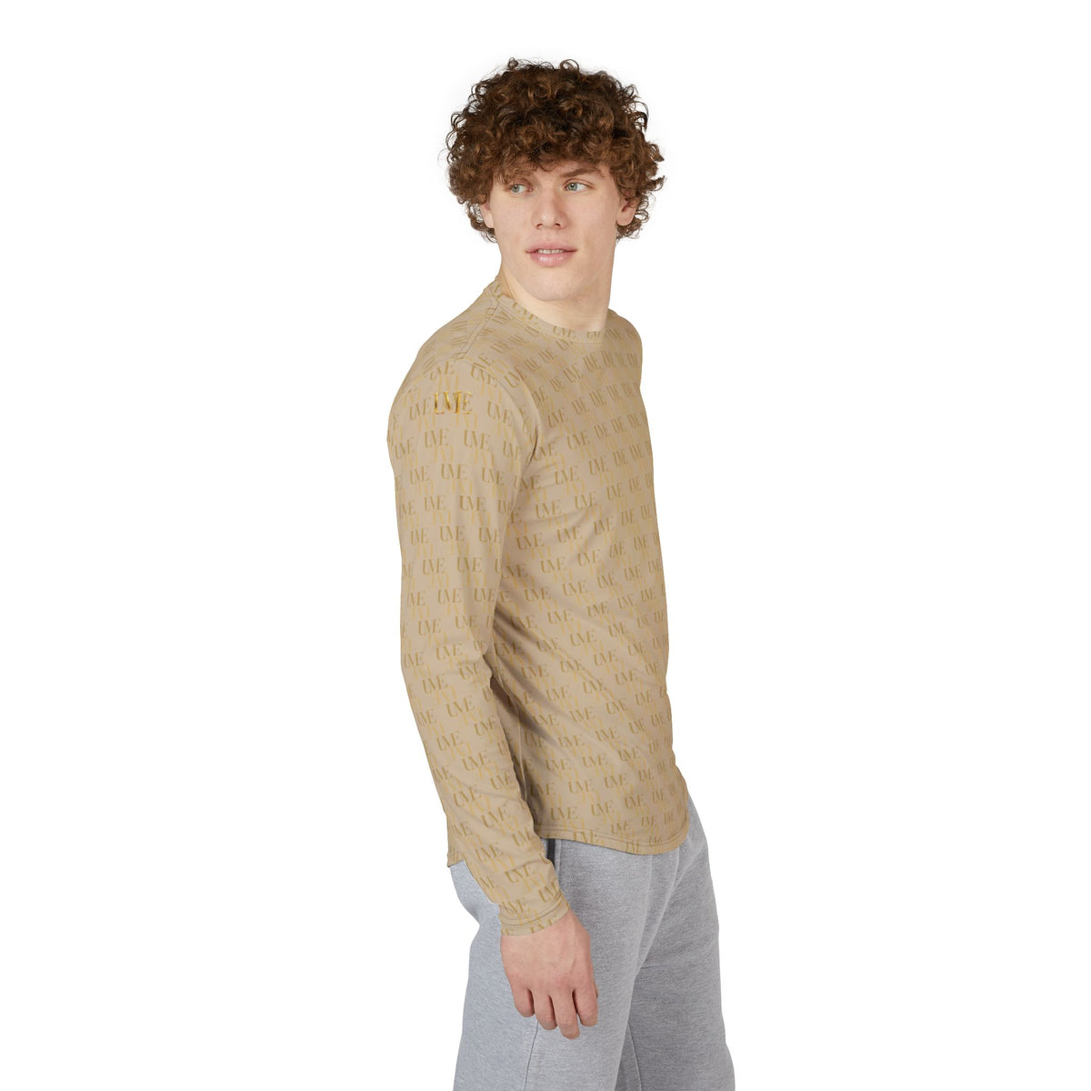 Men’s UV Protection Long Sleeve Shirt — Beige Monogram All-Over Print