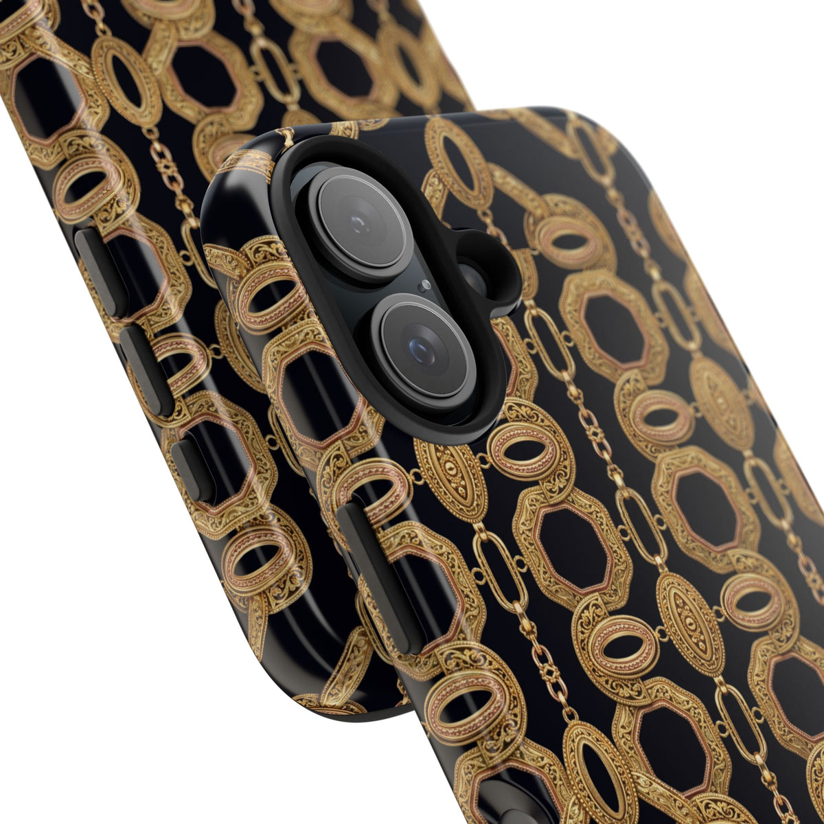 Gold Chain Phone Case — Black & Gold Ornate Chain All-Over Print Tough Cover