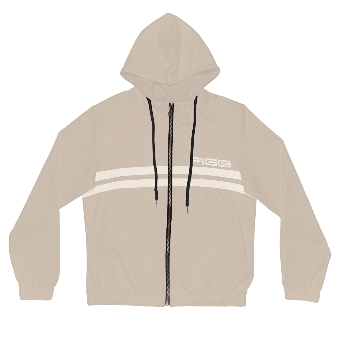 Women’s Full-Zip Hoodie with Retro Stripe Design — Sand Beige All-Over Print