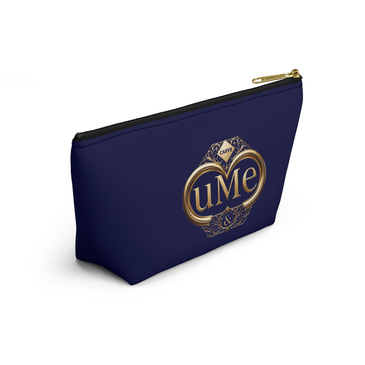 Accessory Pouch — Navy Elegant Gold Monogram 'uMe' Cosmetic Bag
