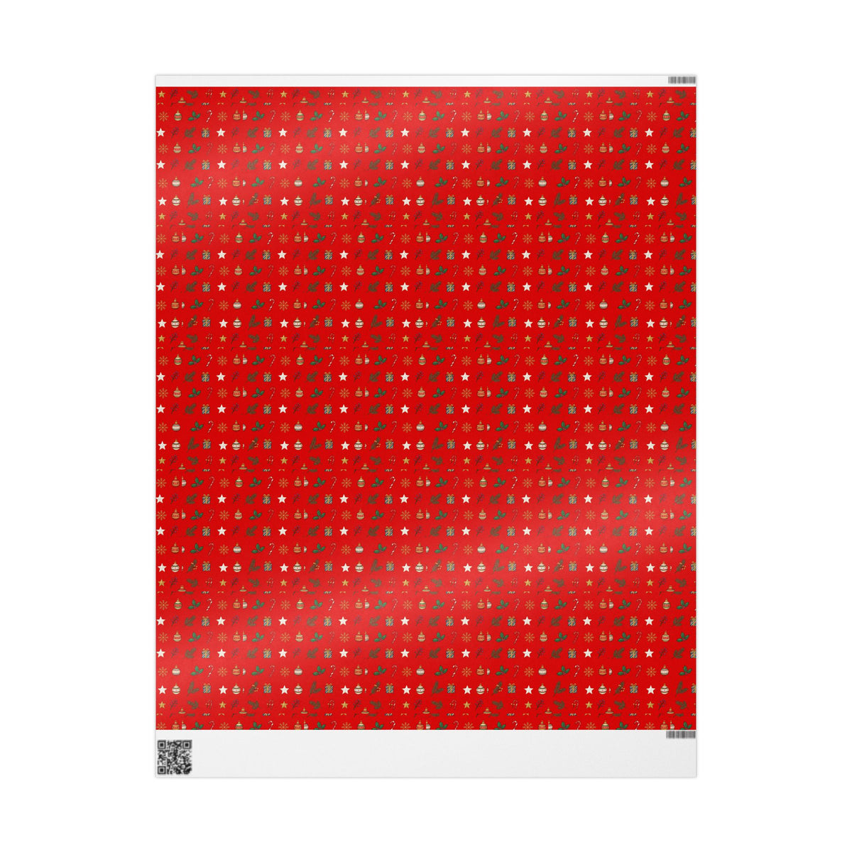 Christmas Wrapping Paper Roll — Red Holiday Ornaments Pattern
