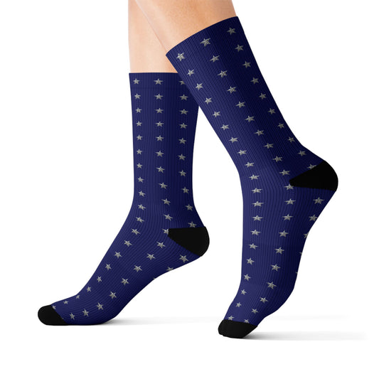 Starry Navy Sublimation Socks —  Patterned Crew Socks