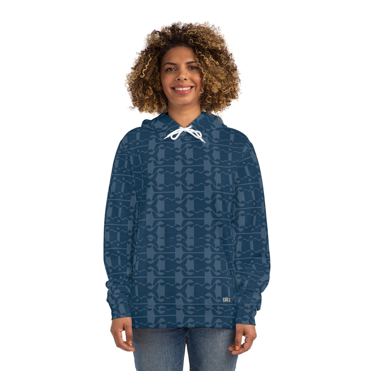 Allover Blue Geometric Pattern Hoodie — Casual Streetwear Pullover
