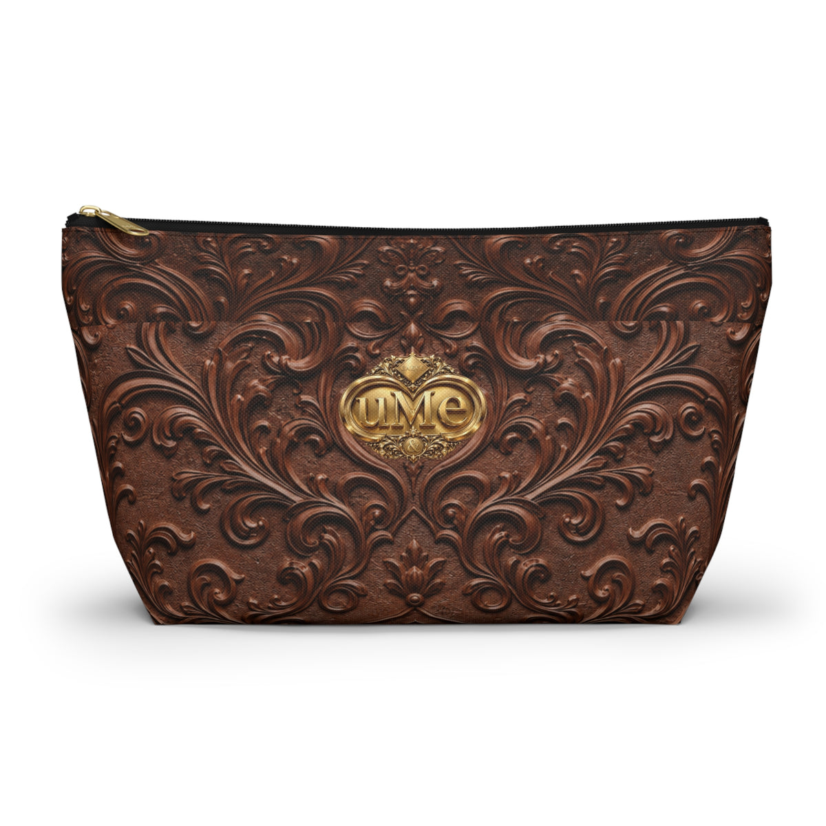 Brown UME Gold Crest Cosmetic Pouch — All-Over Print