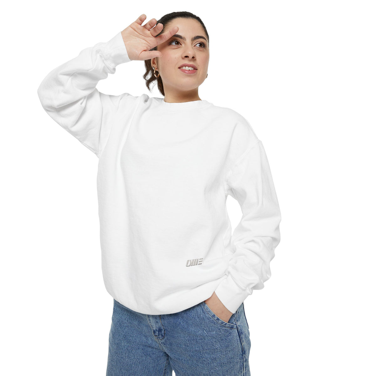 Garment-Dyed Crewneck Sweatshirt — Multi-Color Minimal Graphic