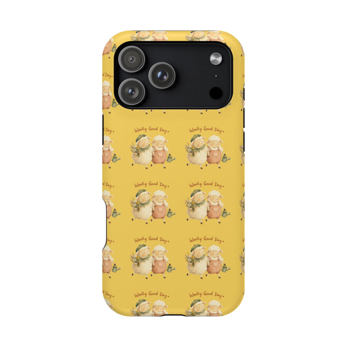 "Woolly Good Day" Phone Case — Yellow Sheep Pattern Magnetic Impact-Resistant Cover