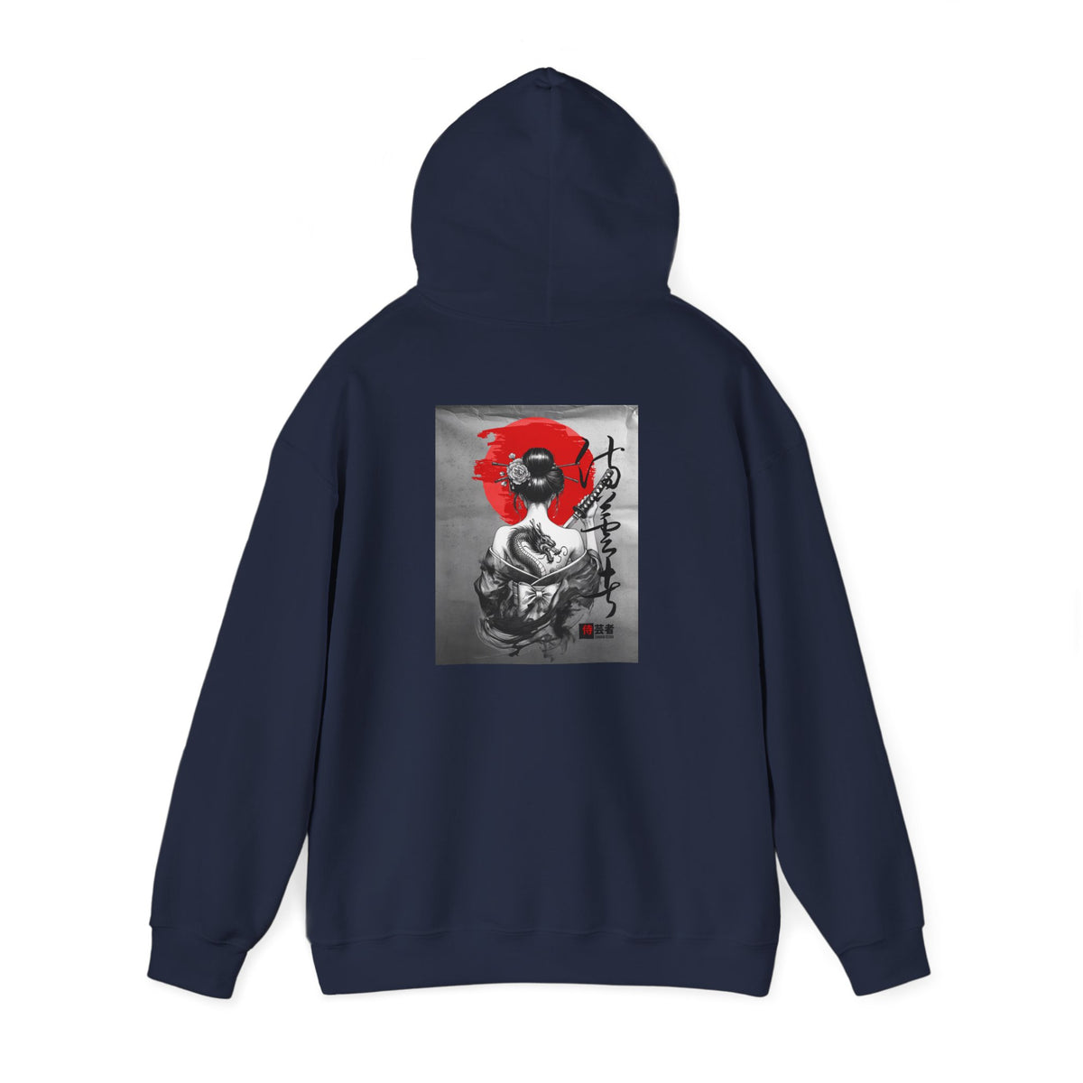 Samurai Poppy Hoodie — Japanese Ink Art Hooded Sweatshirt