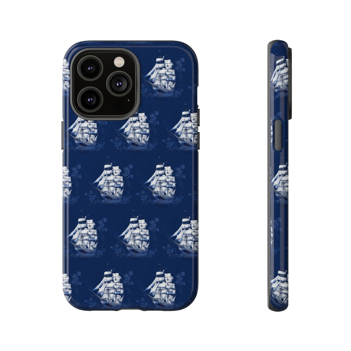 Navy Sailing Ship Phone Case — Navy Blue Vintage Nautical All-Over Print