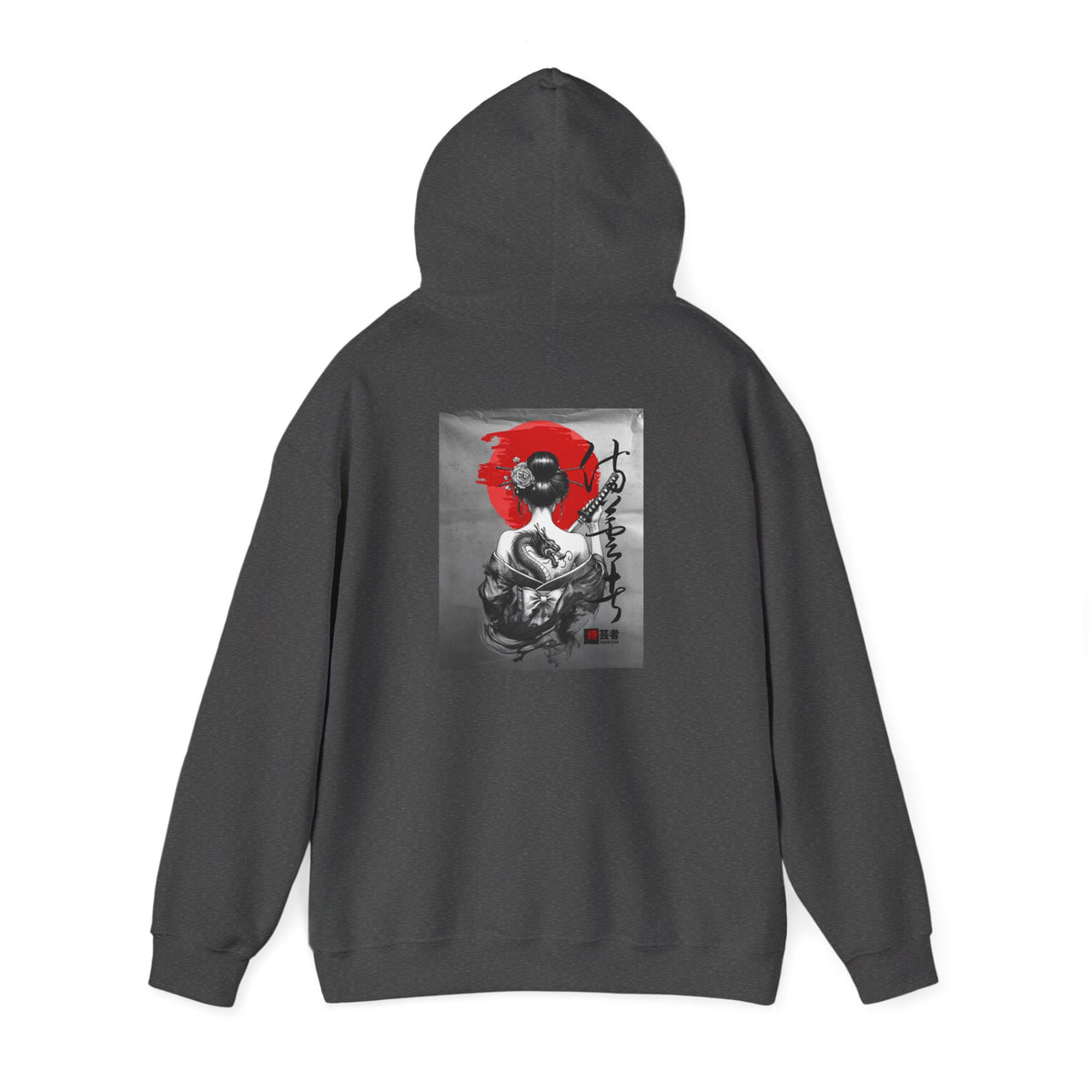 Samurai Poppy Hoodie — Japanese Ink Art Hooded Sweatshirt