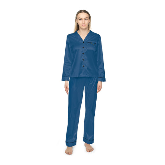 Women's Dark Blue Satin Pajama Set — Luxe Sleepwear Lounge Set