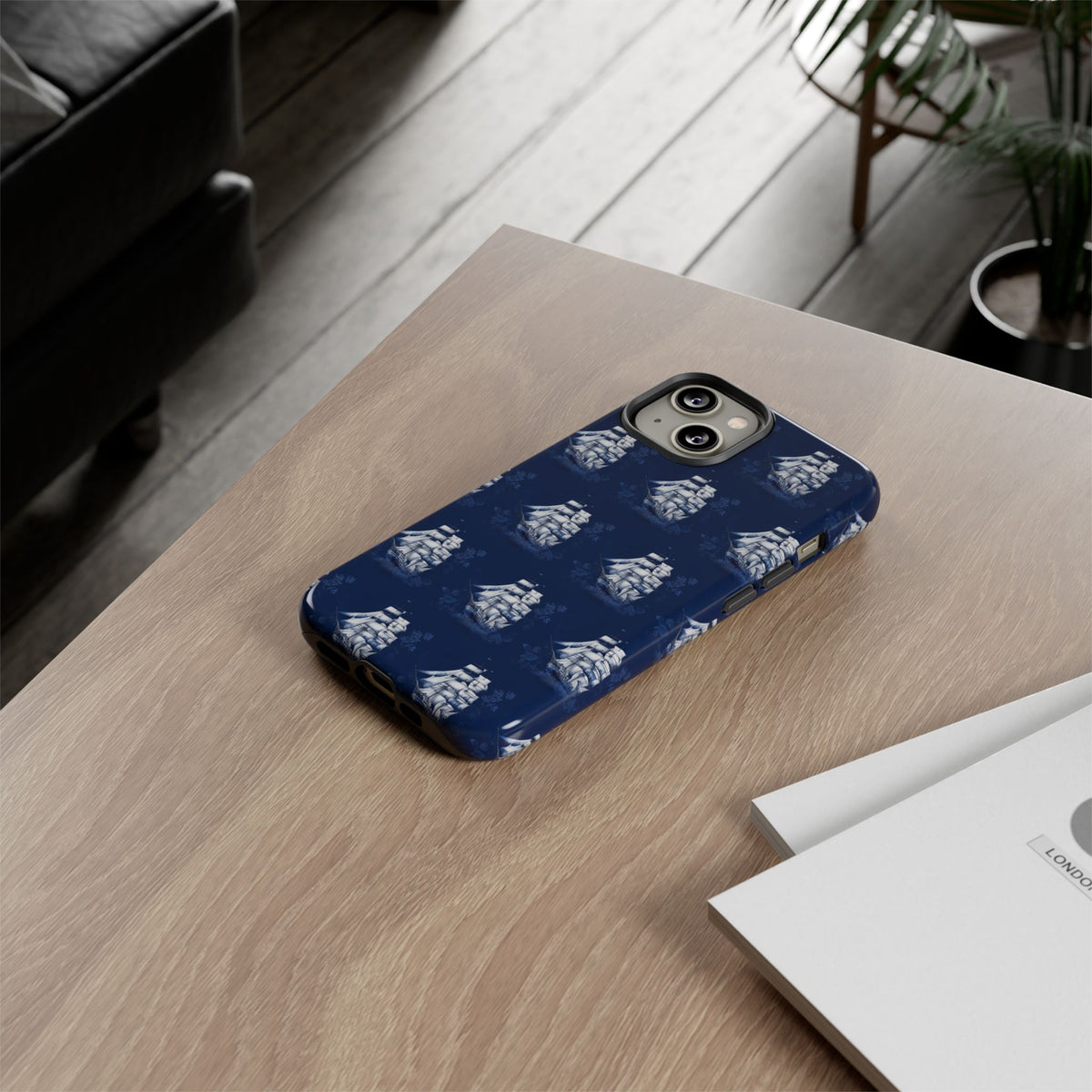 Navy Sailing Ship Phone Case — Navy Blue Vintage Nautical All-Over Print