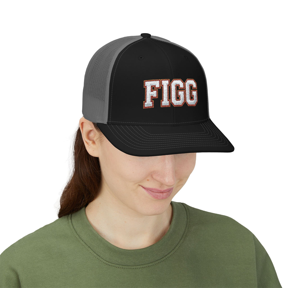 FFiGG Embroidered Vintage Trucker Cap — Black, Grey & Loden
