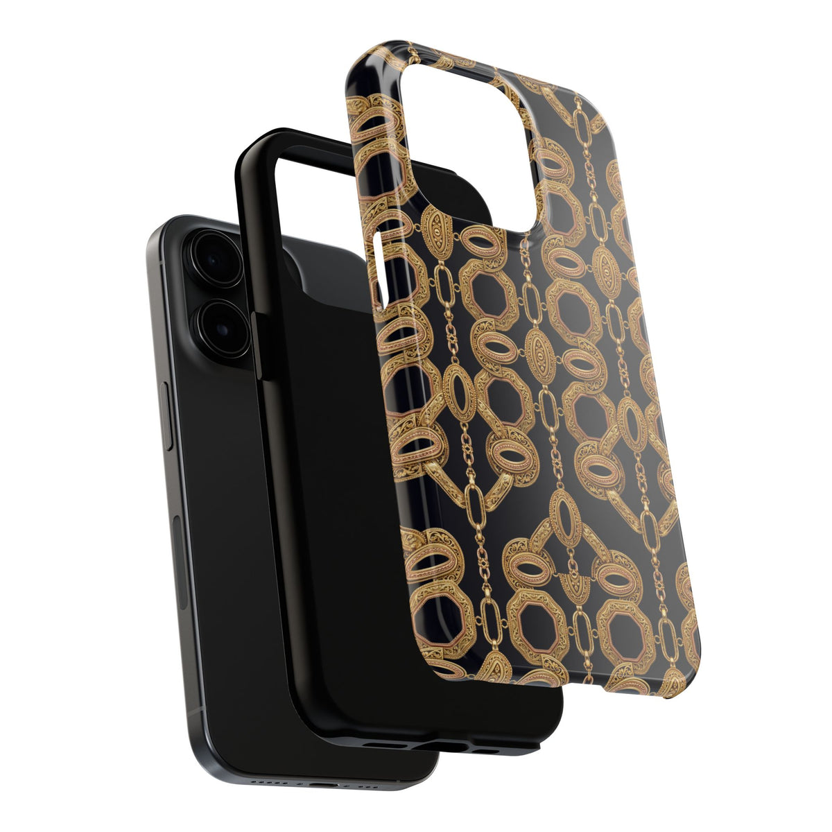 Gold Chain Phone Case — Black & Gold Ornate Chain All-Over Print Tough Cover