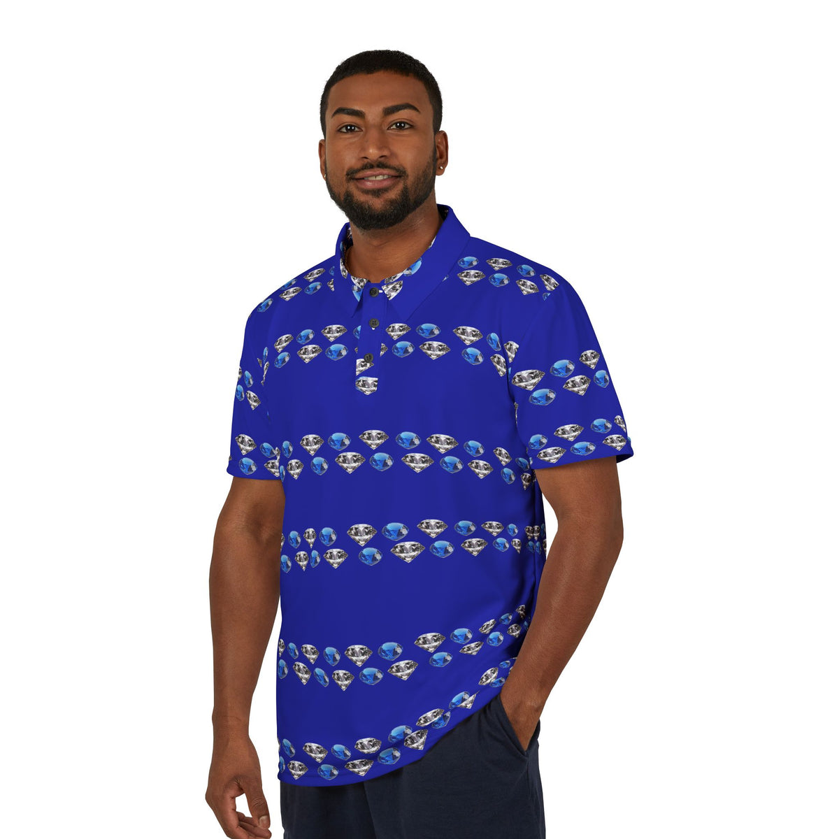 Blue Diamonds Polo Shirt — All-Over Gem & Diamond Pattern Polo