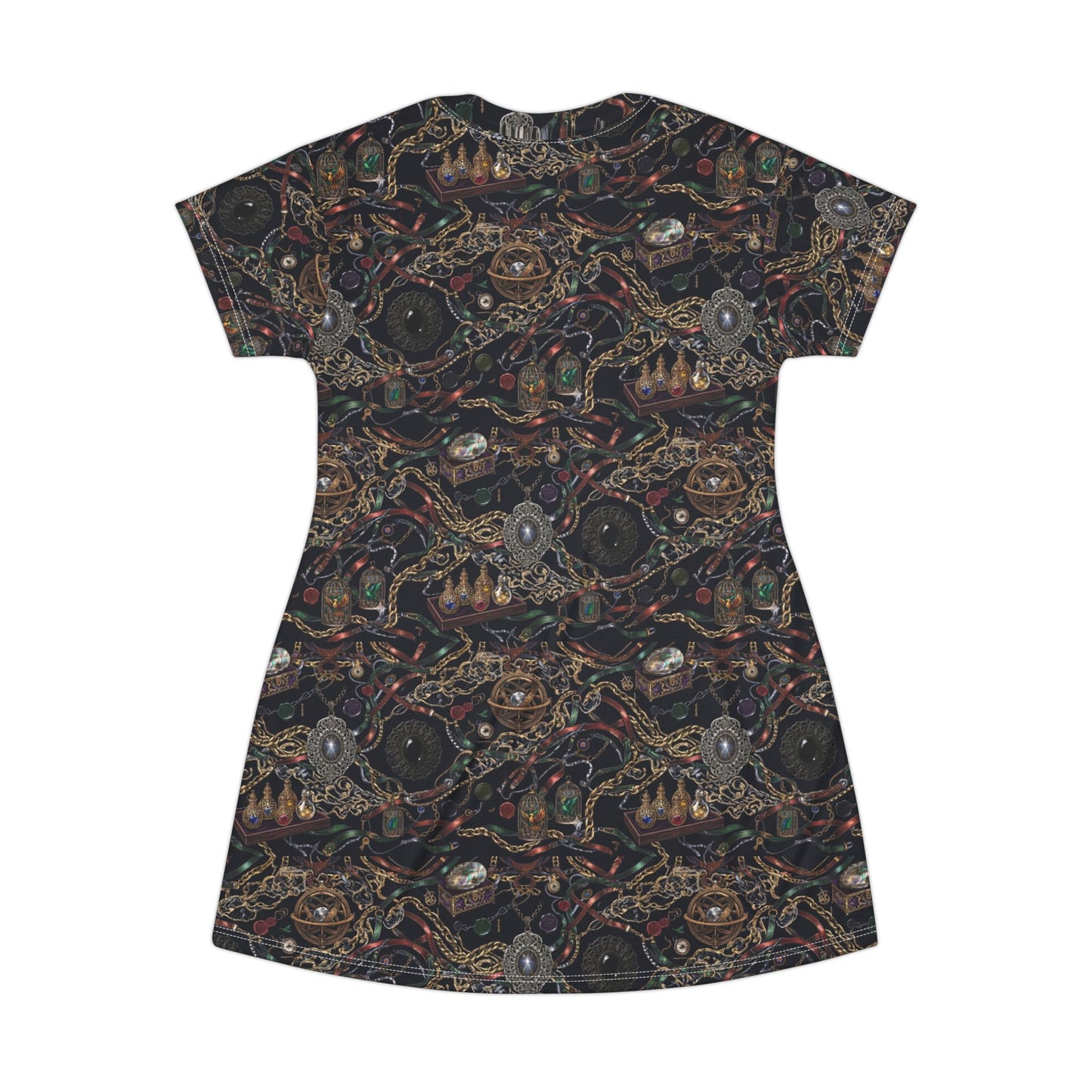 Steampunk Circuitry All-Over Print T-Shirt Dress — Vintage Tech Mechanical Pattern