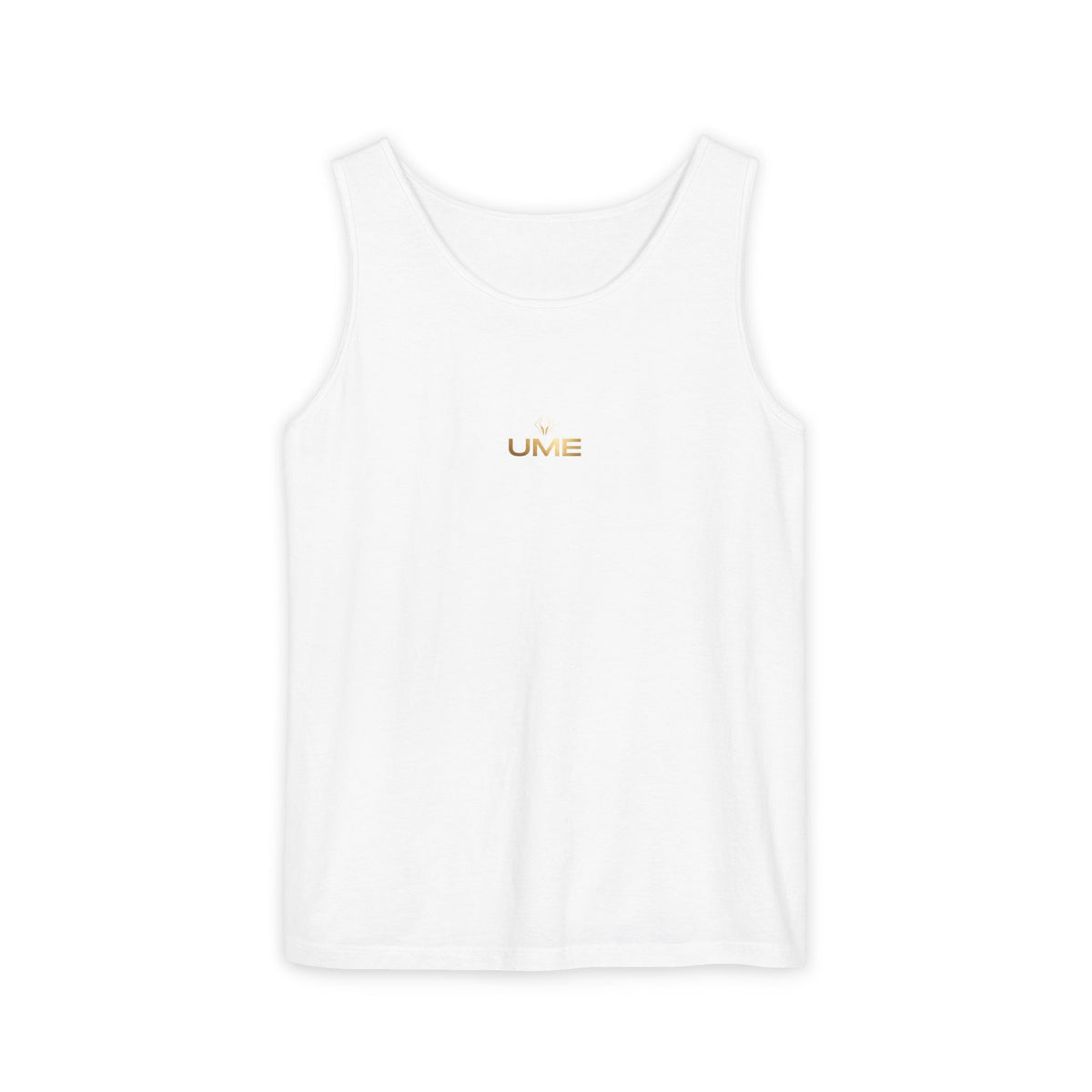 UME Gold Vertical Logo Tank Top – Garment-Dyed Unisex Muscle Tee
