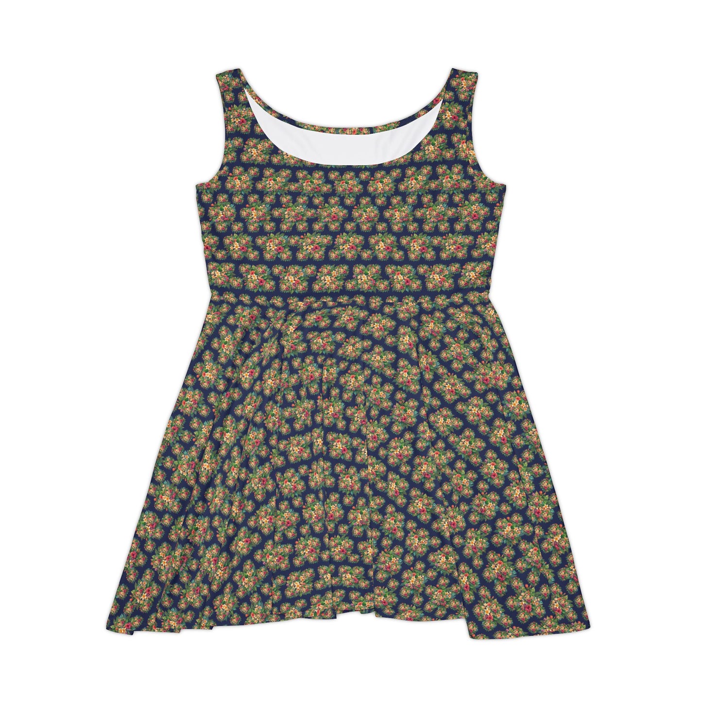 Floral Navy Skater Dress — Vintage Yellow Rose All-Over Print