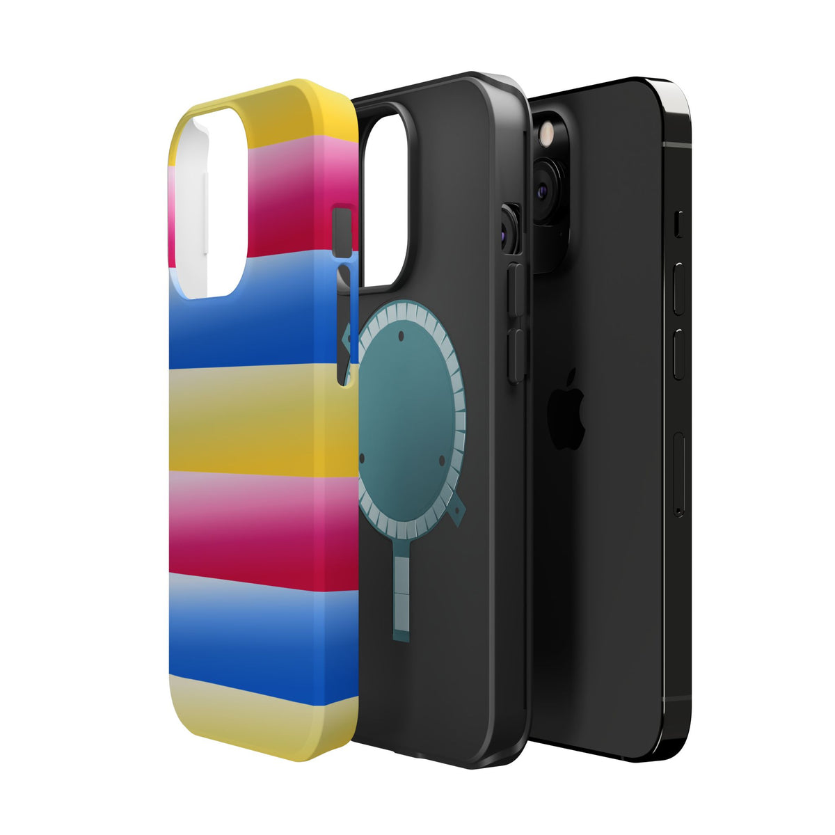 Striped Magnetic Impact-Resistant Phone Case — Colorful Pink Blue Yellow Protection