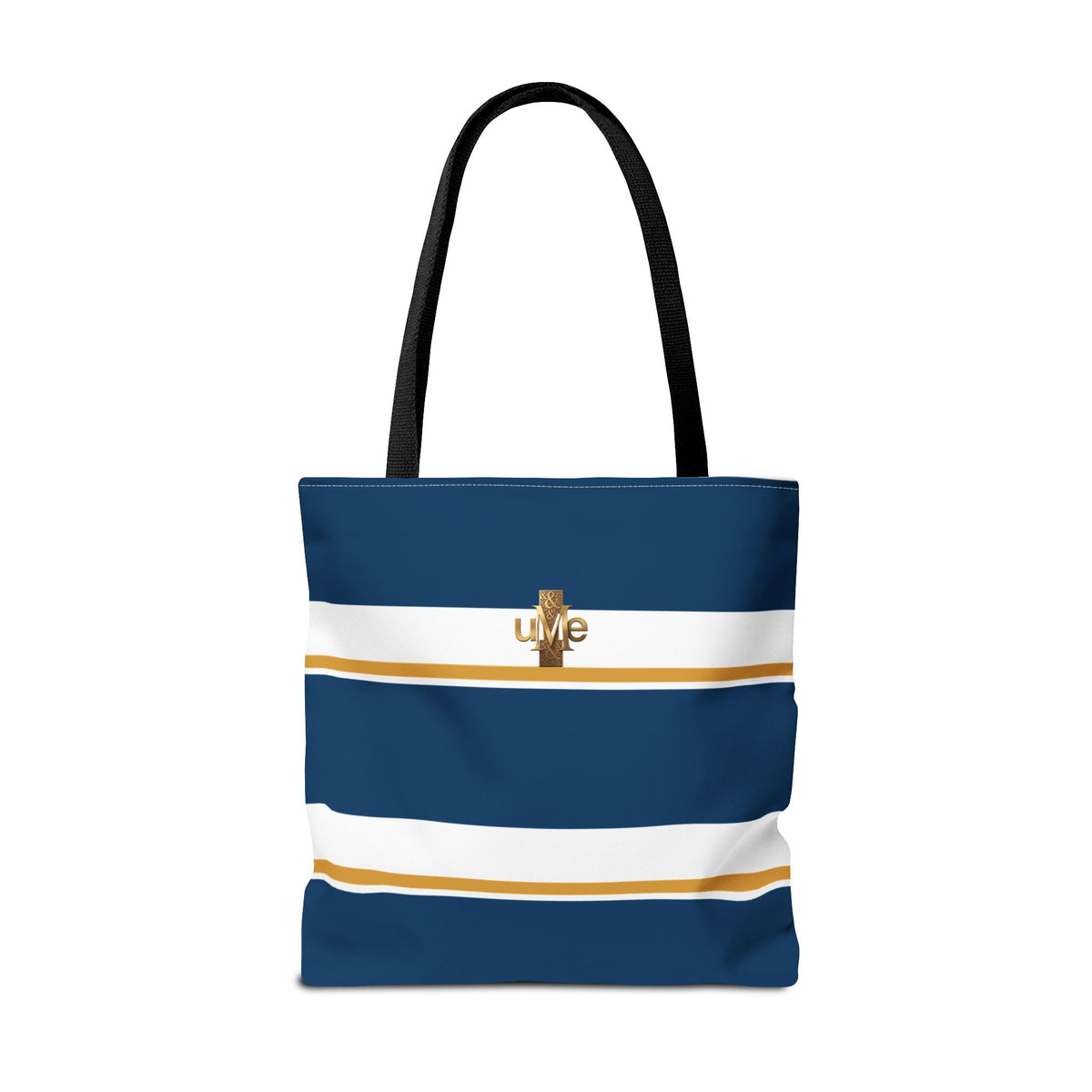 LIVE Cross Tote Bag — Navy & White Stripes with Gold Motif