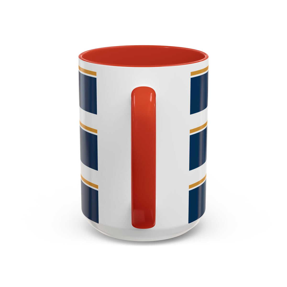 Navy and Gold Striped Accent Mug — White Ceramic