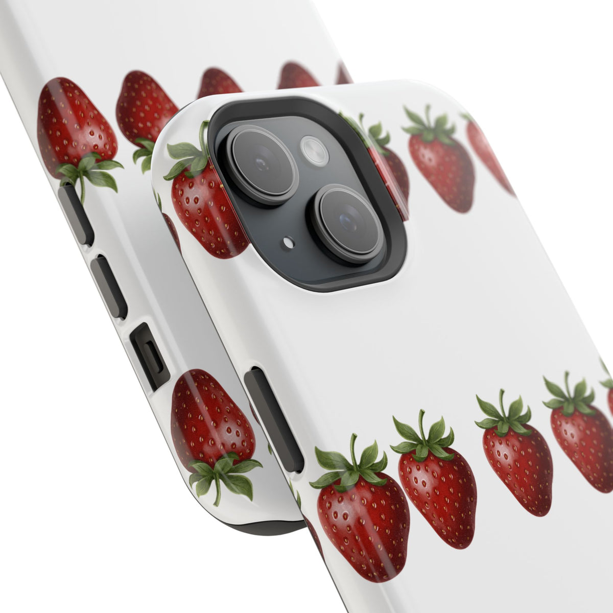 Strawberry Row Phone Case — White MagSafe Magnetic Impact-Resistant Cover