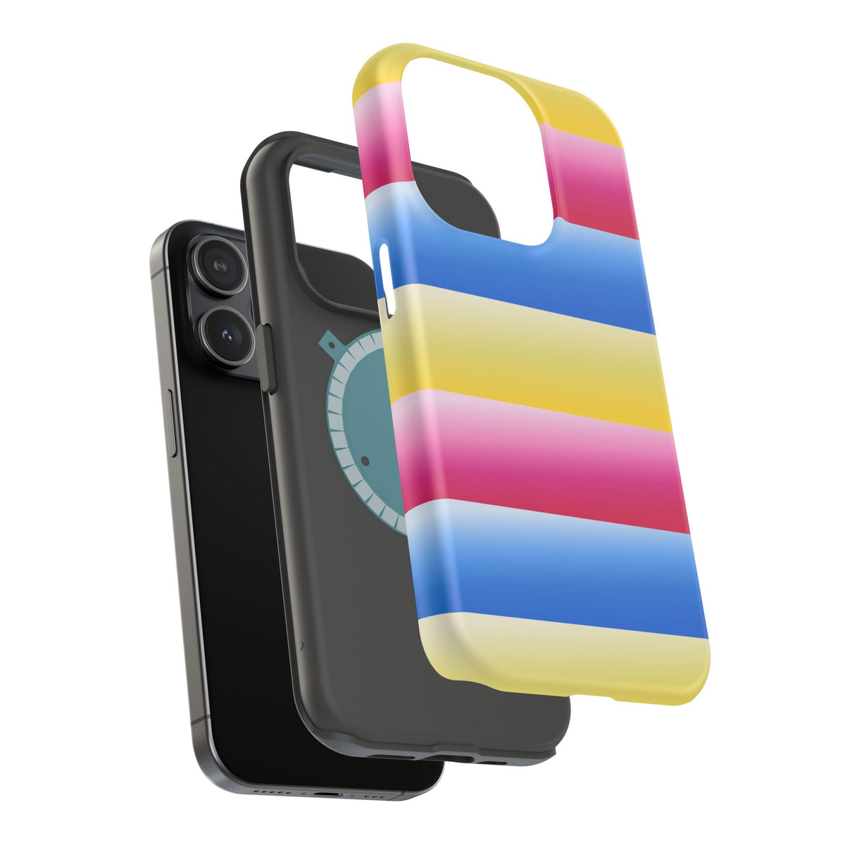 Striped Magnetic Impact-Resistant Phone Case — Colorful Pink Blue Yellow Protection
