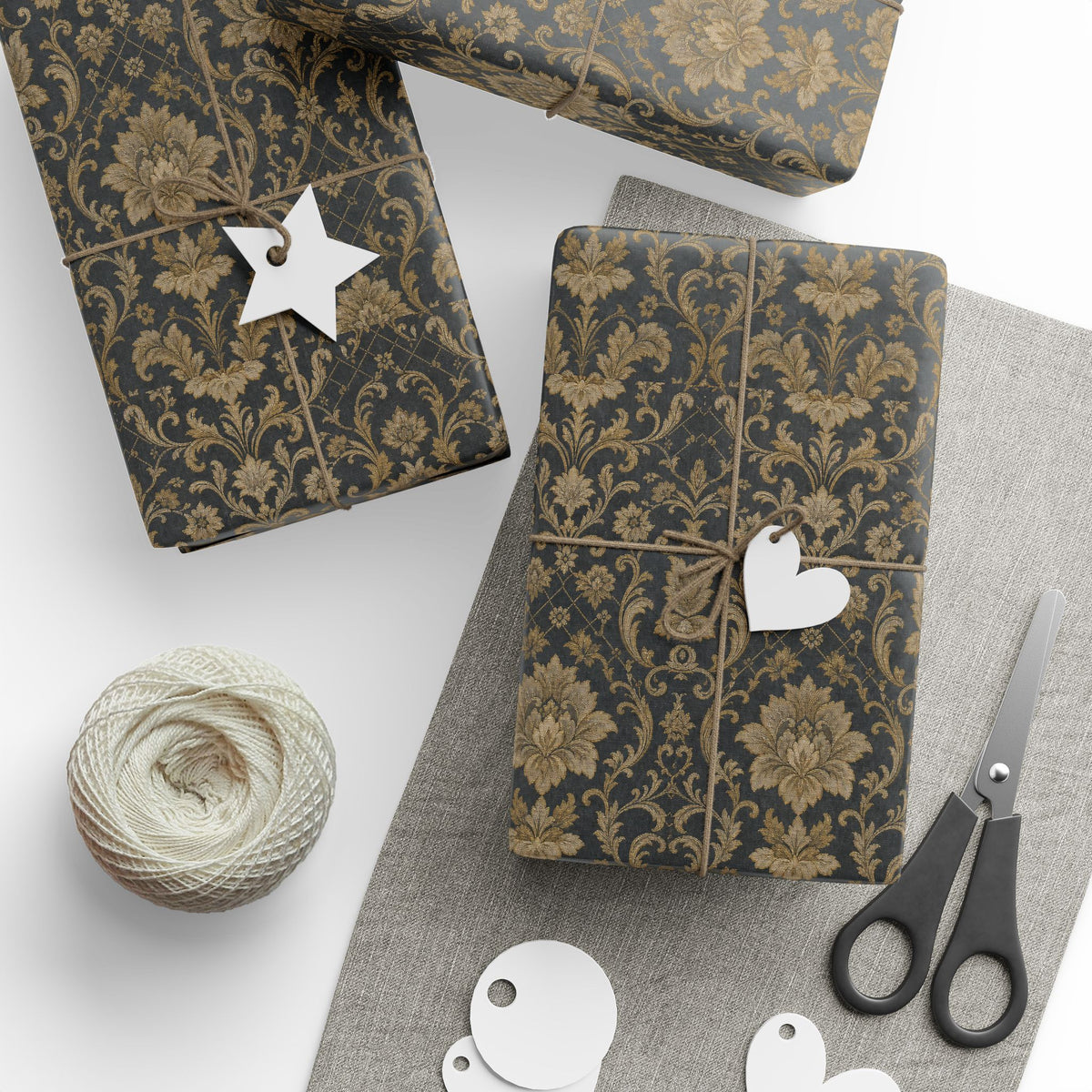 Vintage Black and Gold Damask Wrapping Paper