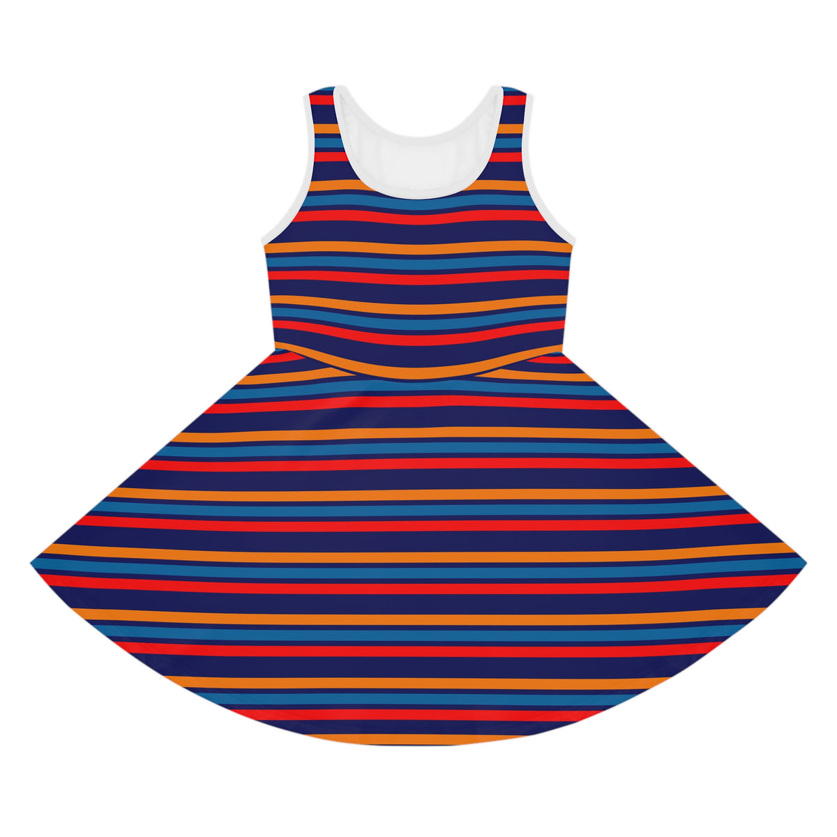 Girls' Striped Sundress — Navy, Red & Orange Summer Dress