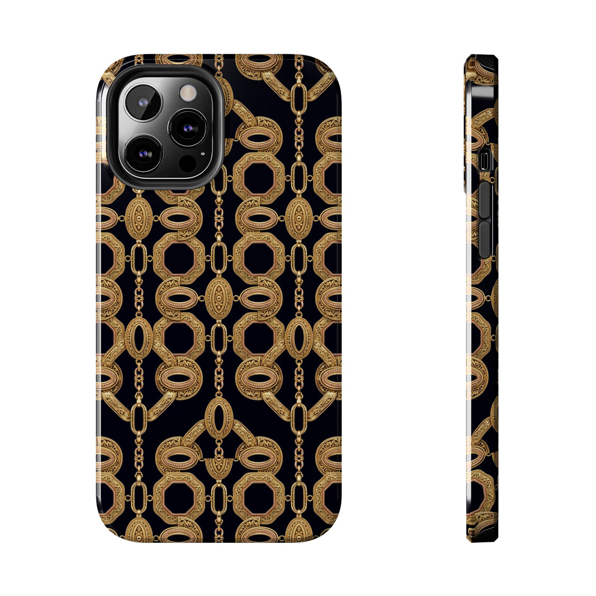 Gold Chain Phone Case — Black & Gold Ornate Chain All-Over Print Tough Cover