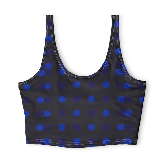 Blue Polka Dot Sports Bra — Longline AOP Activewear Crop Top